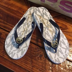 Michael Kors Navy & White Flip-Flops